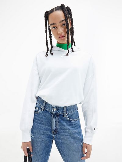 Calvin Klein Ruhák HU342947 | Calvin Klein Organic Cotton Női Kapucnis Pulóver Világos Fehér